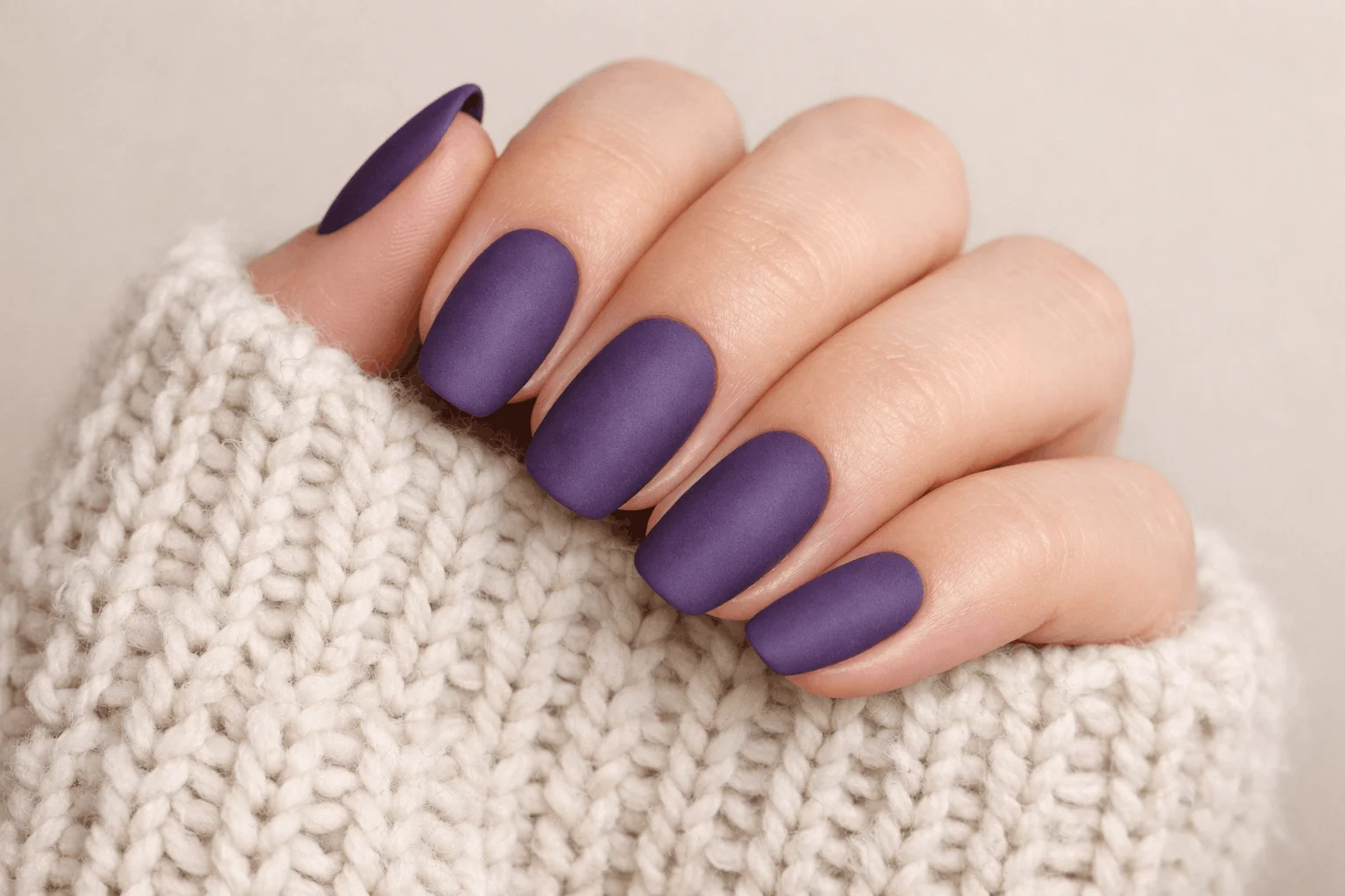 12 Purple Fall Nails Ideas You’ll Want to Copy 3 Matte purple fall nails with cozy sweater aesthetic