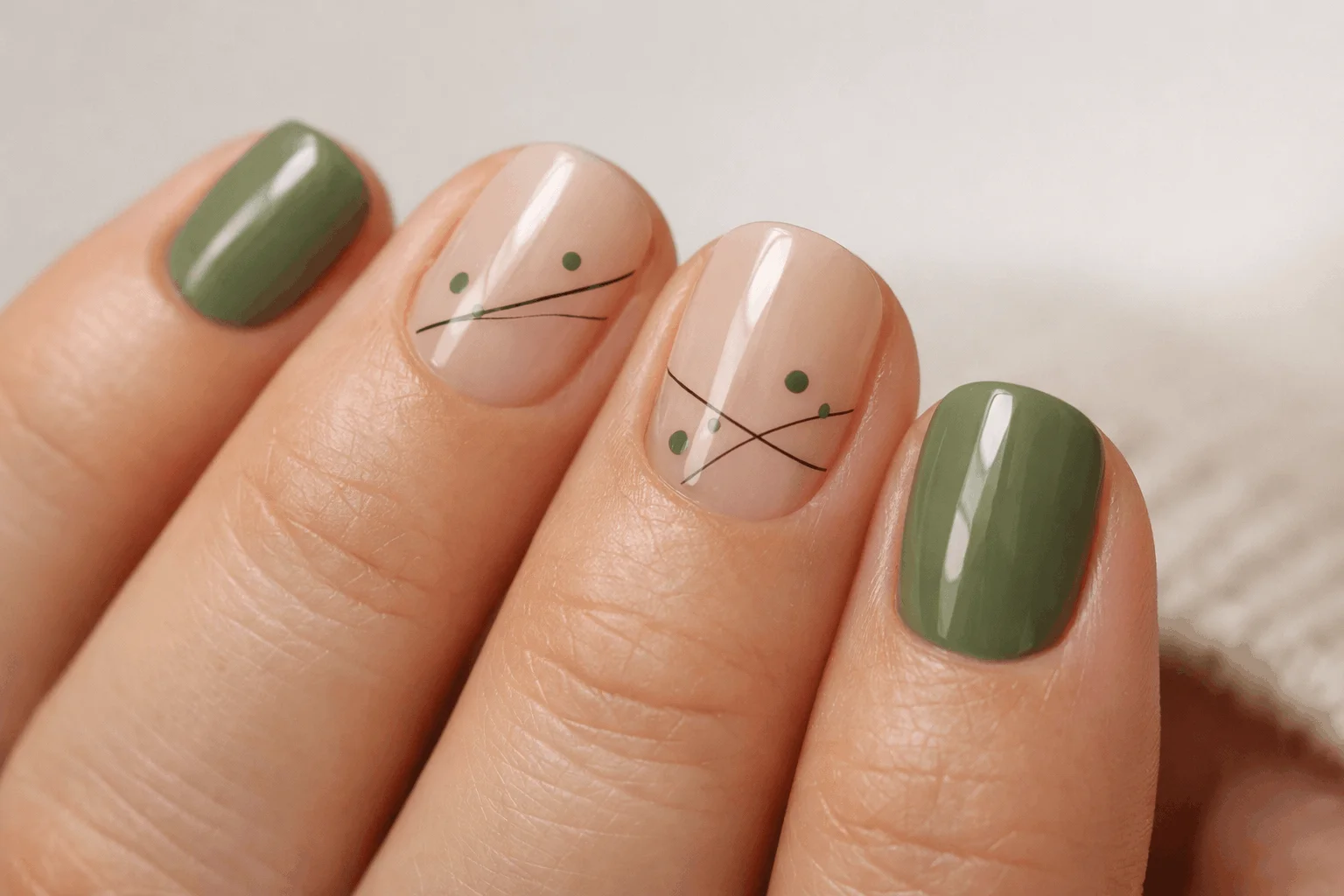 11 Olive Green Fall Nails You’ll Want Now 5 Minimal olive green nail art simple fall nails design