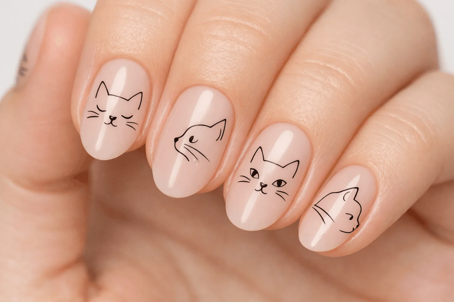 12 Halloween Cat Nails for a Spooky Chic Look 7 Minimalist halloween cat nails with line art design