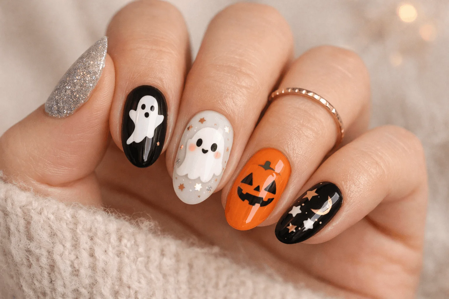 13 Ghost Nails Looks That Are Trending Right Now 11 Mix and match ghost nails with creative designs
