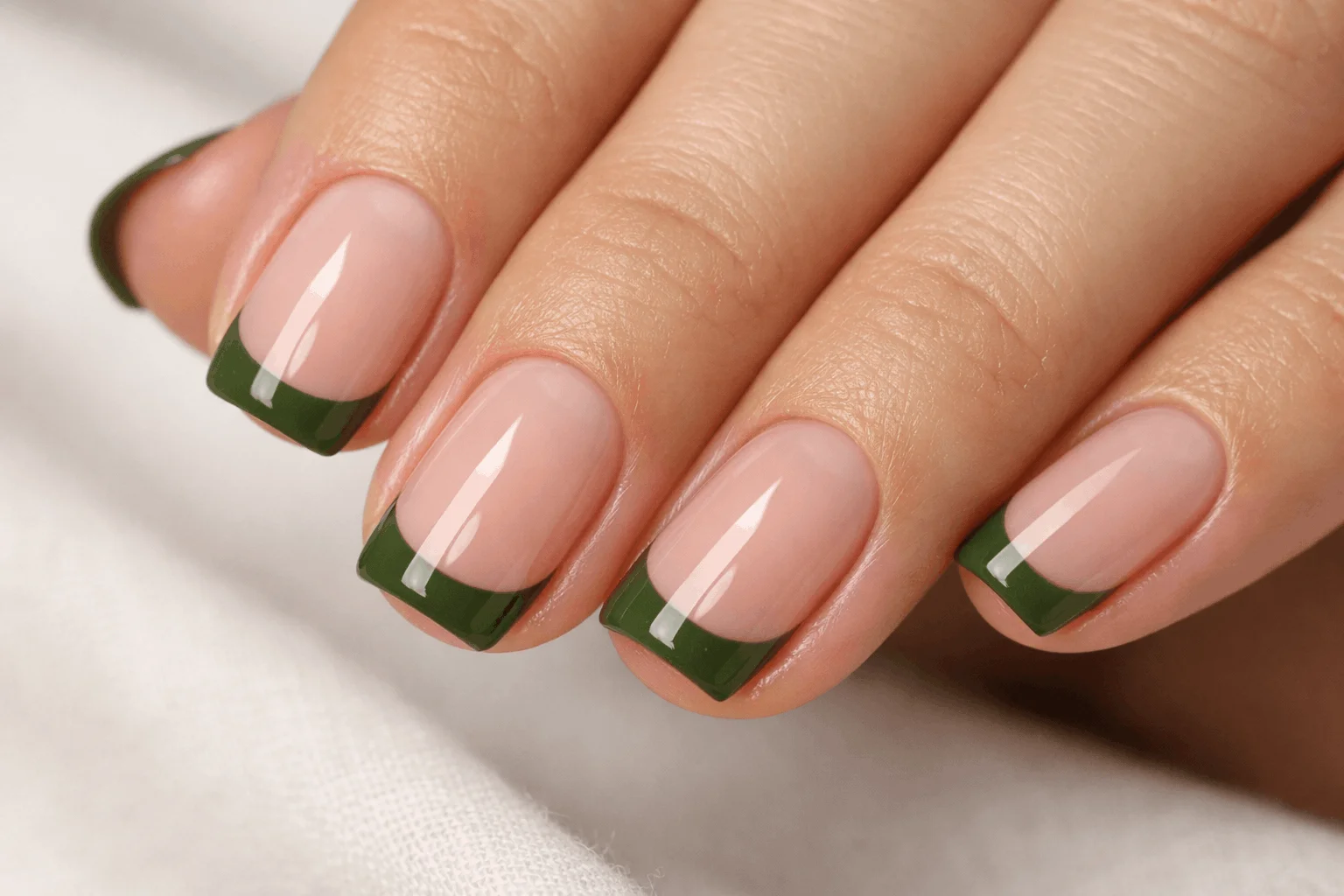 11 Olive Green Fall Nails You’ll Want Now 6 Olive green French tip nails modern fall manicure