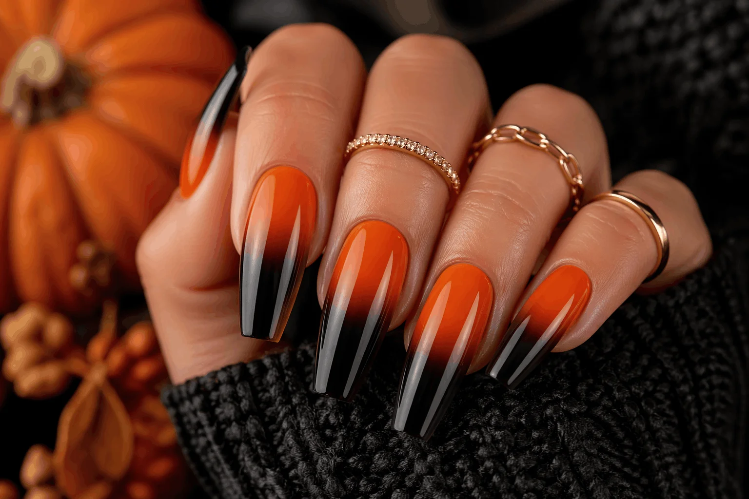 10 Spooky October Nails That Are Perfectly Chic 6 Ombre October nails with orange to black gradient
