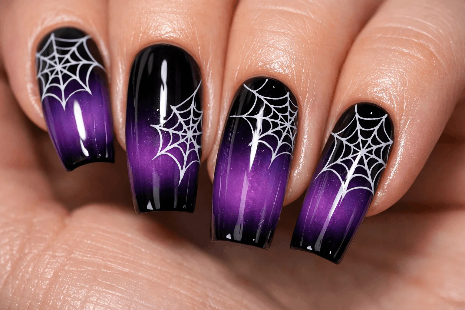 13 Spider Web Acrylic Nails You’ll Want to Copy 10 Ombre spider web acrylic nails with gradient colors