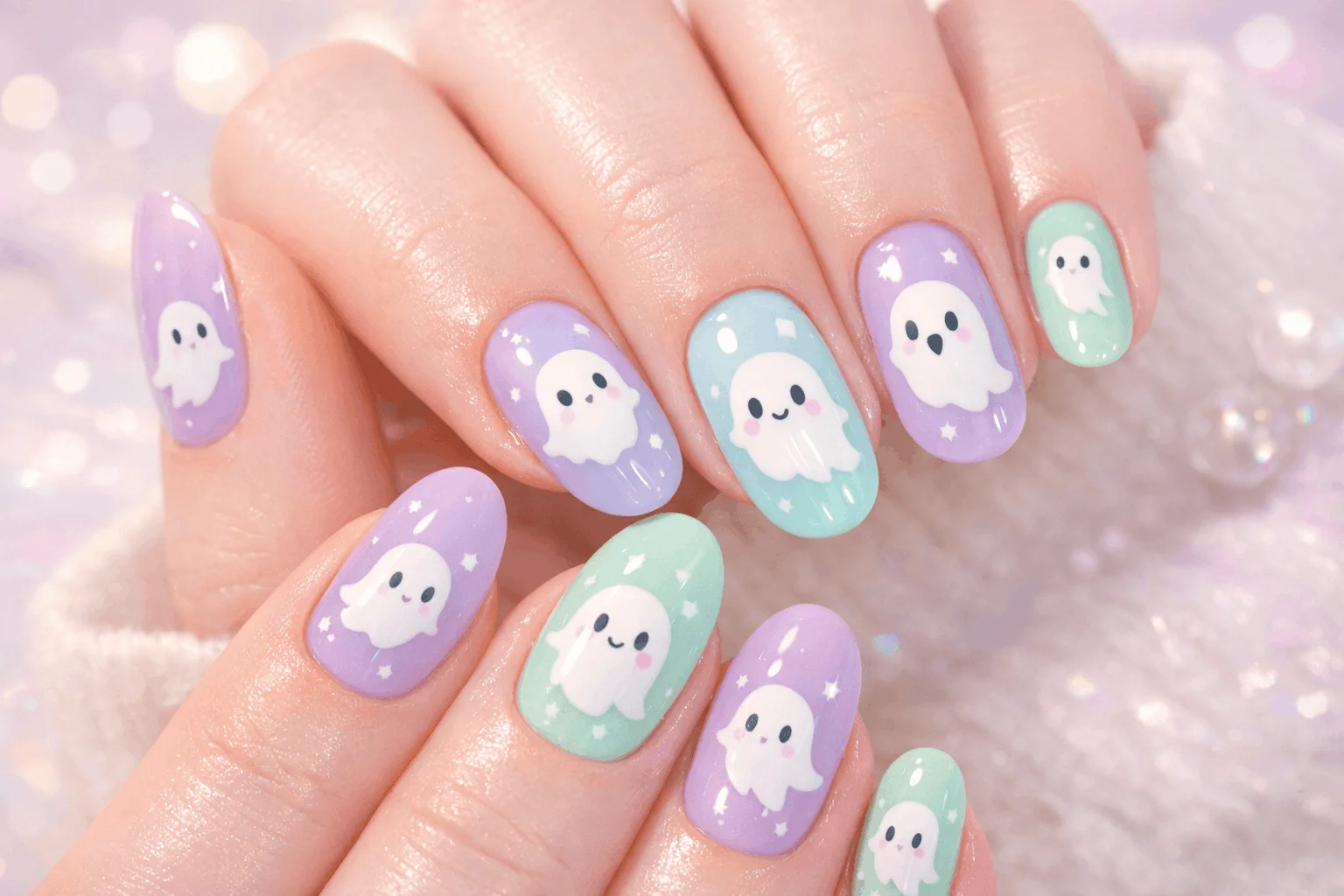 13 Ghost Nails Looks That Are Trending Right Now 7 Pastel ghost nails in soft dreamy colors