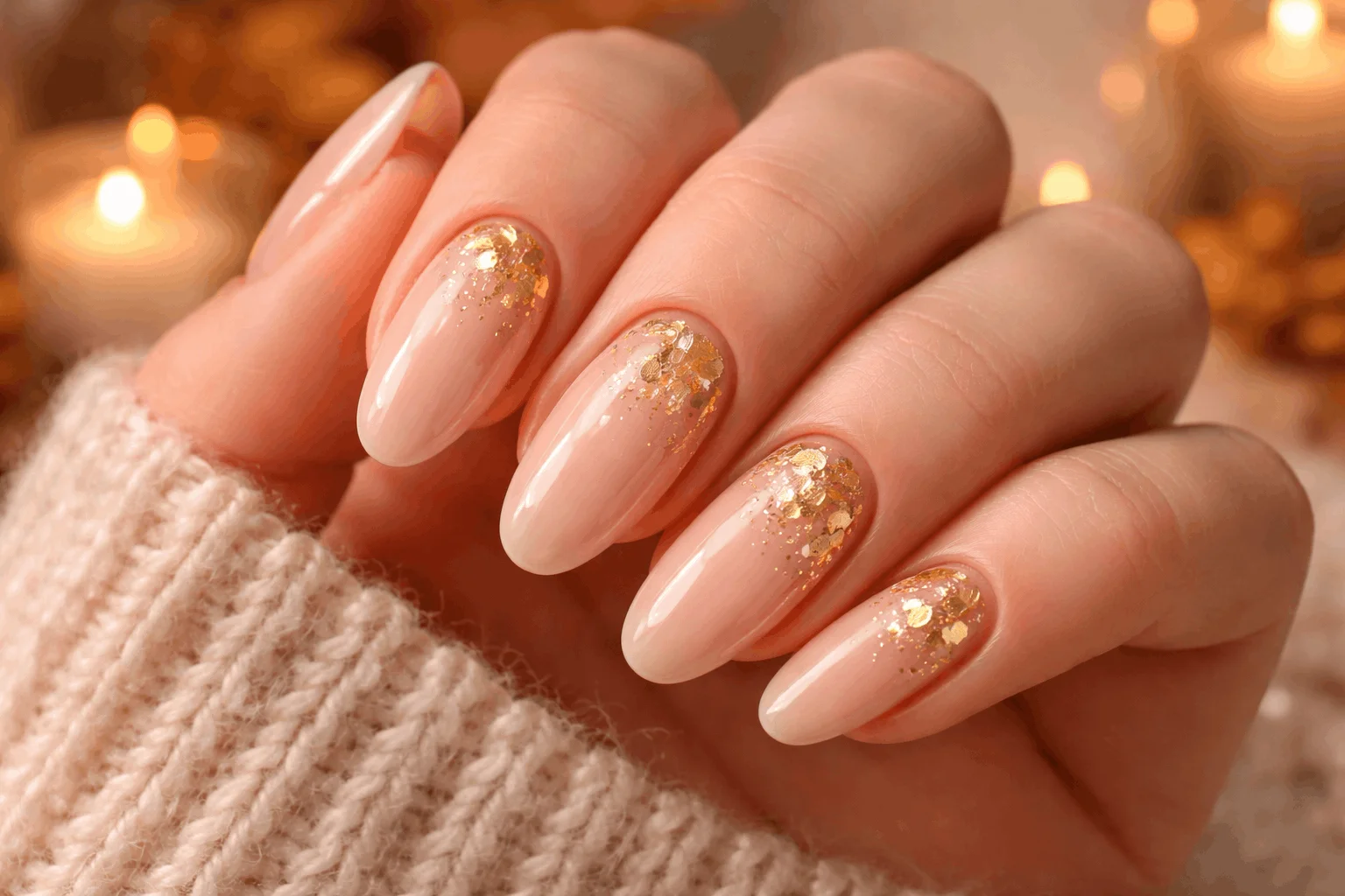 11 Pink Autumn Nails That Are Soft & Stunning 9 Pink and gold foil fall nail design