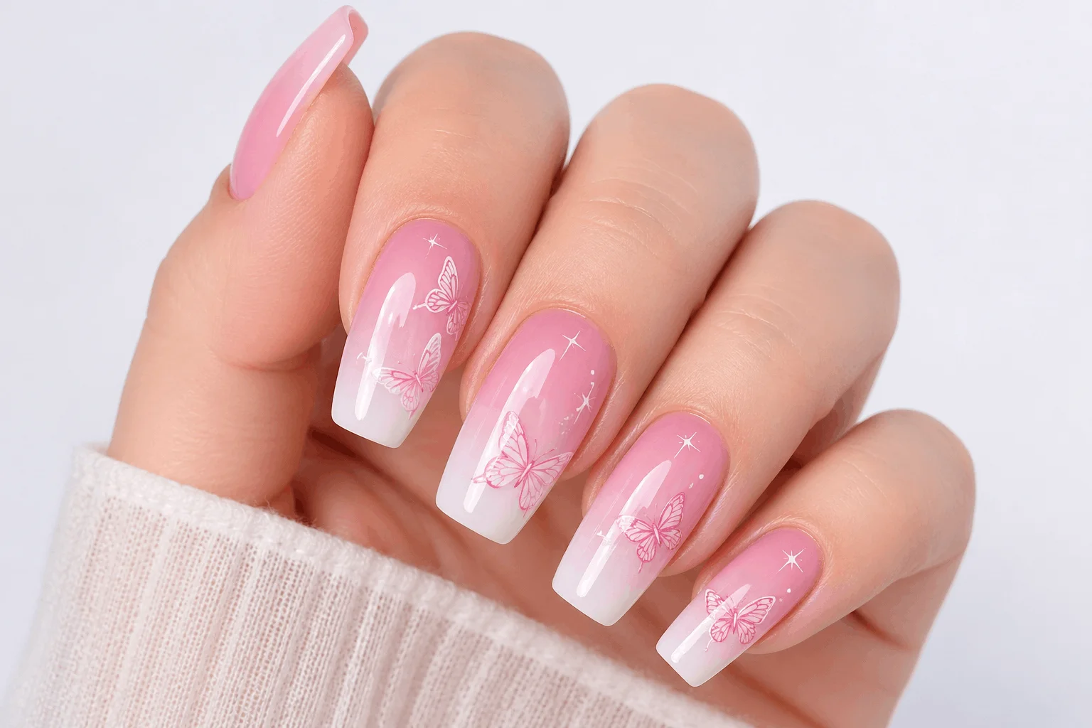 10 Butterfly Nails Designs You’ll Want This Season 6 Pink ombre butterfly nails with smooth gradient effect