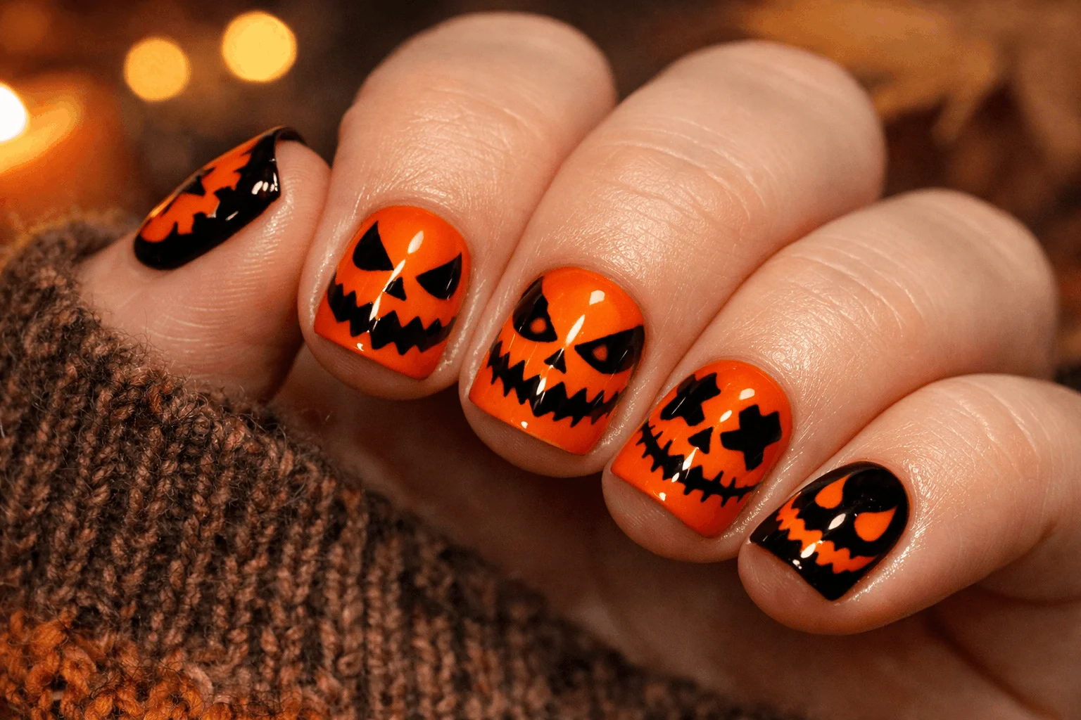 12 Spooky Halloween Nails That Scream Creepy Chic 7 Pumpkin accent creepy halloween nails