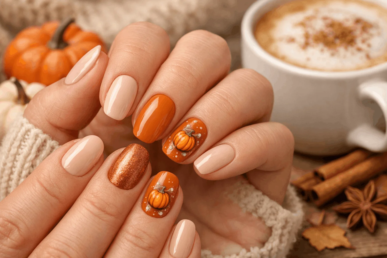 11 Cute Nails for Fall You Can Copy Right Now 3 Pumpkin spice accent simple cute fall nails design