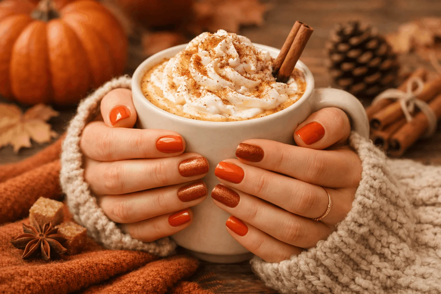 10 Simple Fall Nails Perfect for Everyday Chic 7 Pumpkin spice inspired simple fall nails design