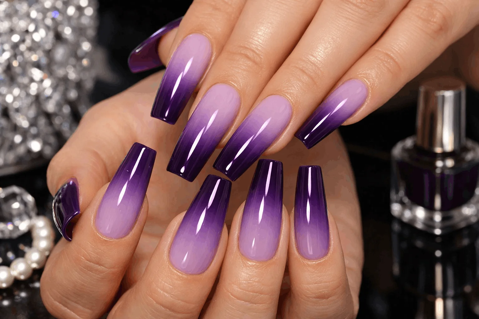 12 Purple Fall Nails Ideas You’ll Want to Copy 4 Purple acrylic fall nails with ombre gradient design