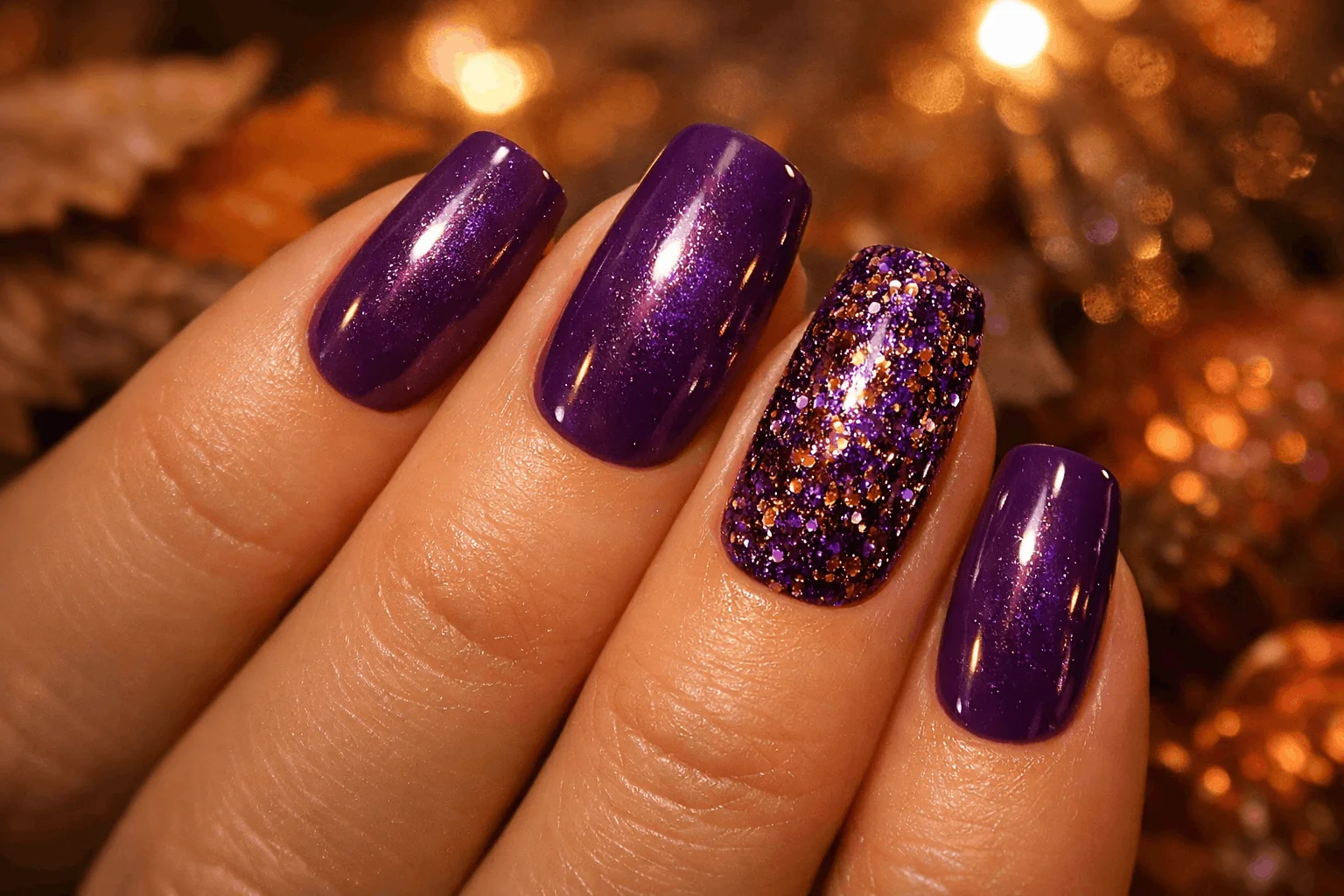12 Purple Fall Nails Ideas You’ll Want to Copy 9 Purple fall nails with glitter accent design