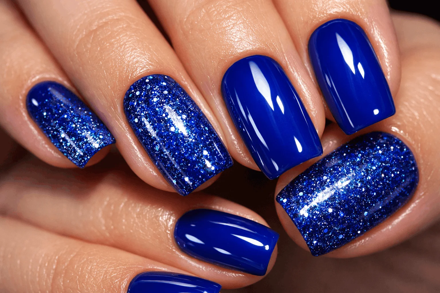 19 Royal Blue Nails for Stunning Manicures 7 Royal blue gel nails with glitter sparkling finish