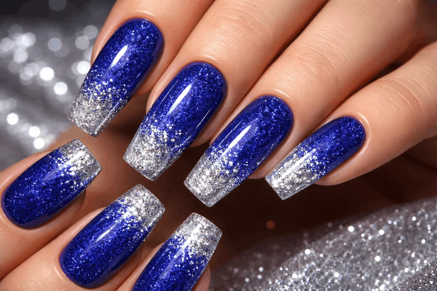19 Royal Blue Nails for Stunning Manicures 11 Royal blue glitter ombre nails glamorous sparkle design
