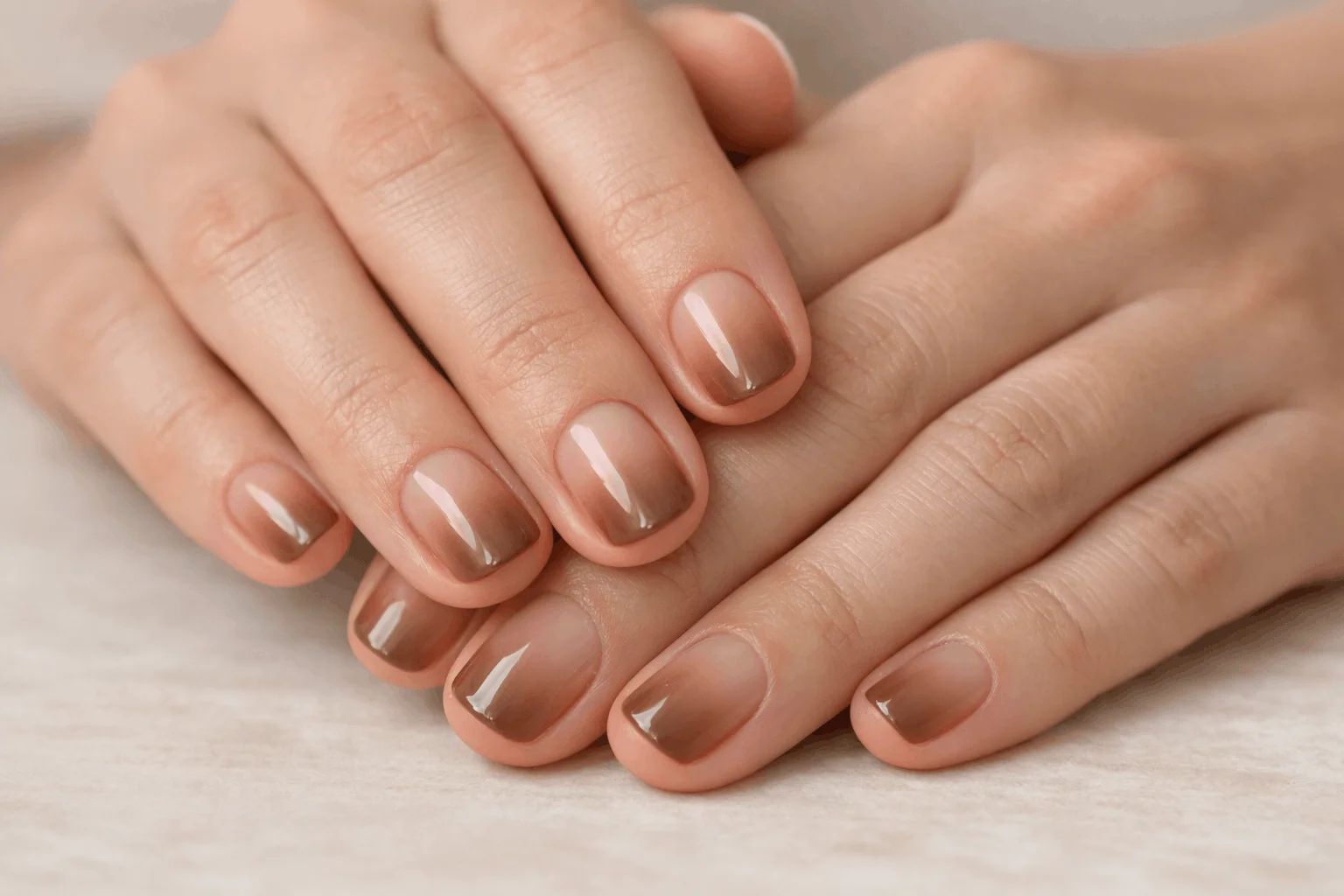 19 Brown Ombre Nails That Elevate Your Style 7 Short brown ombre nails clean and simple style