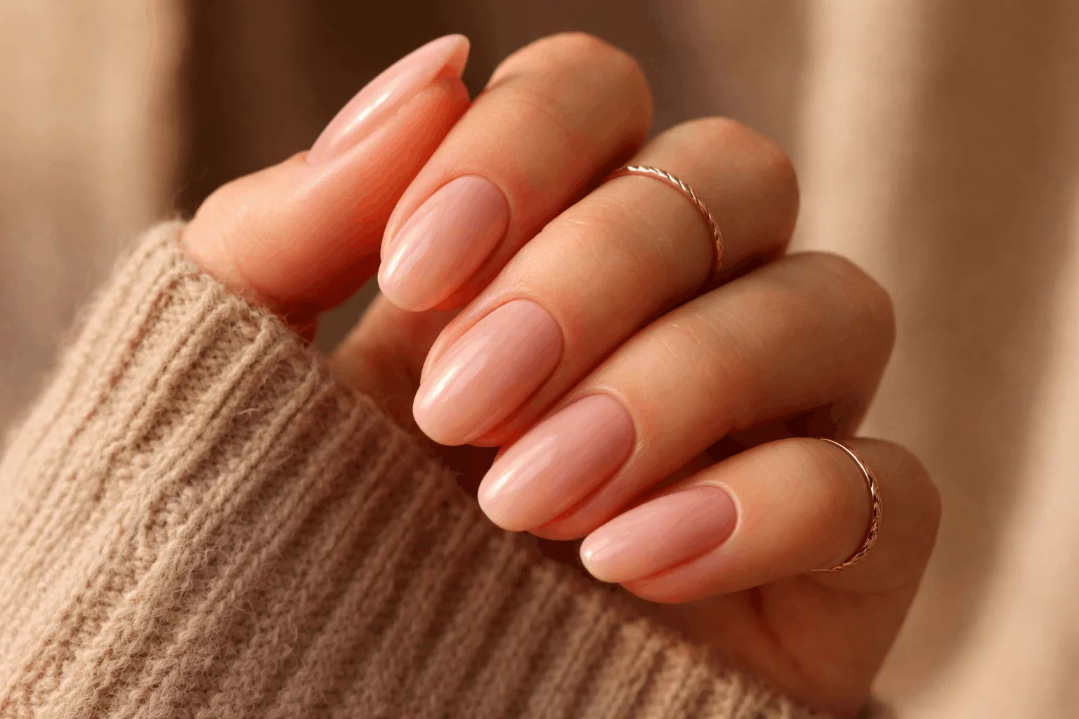 11 Pink Autumn Nails That Are Soft & Stunning 2 Soft blush pink fall nails with glossy finish