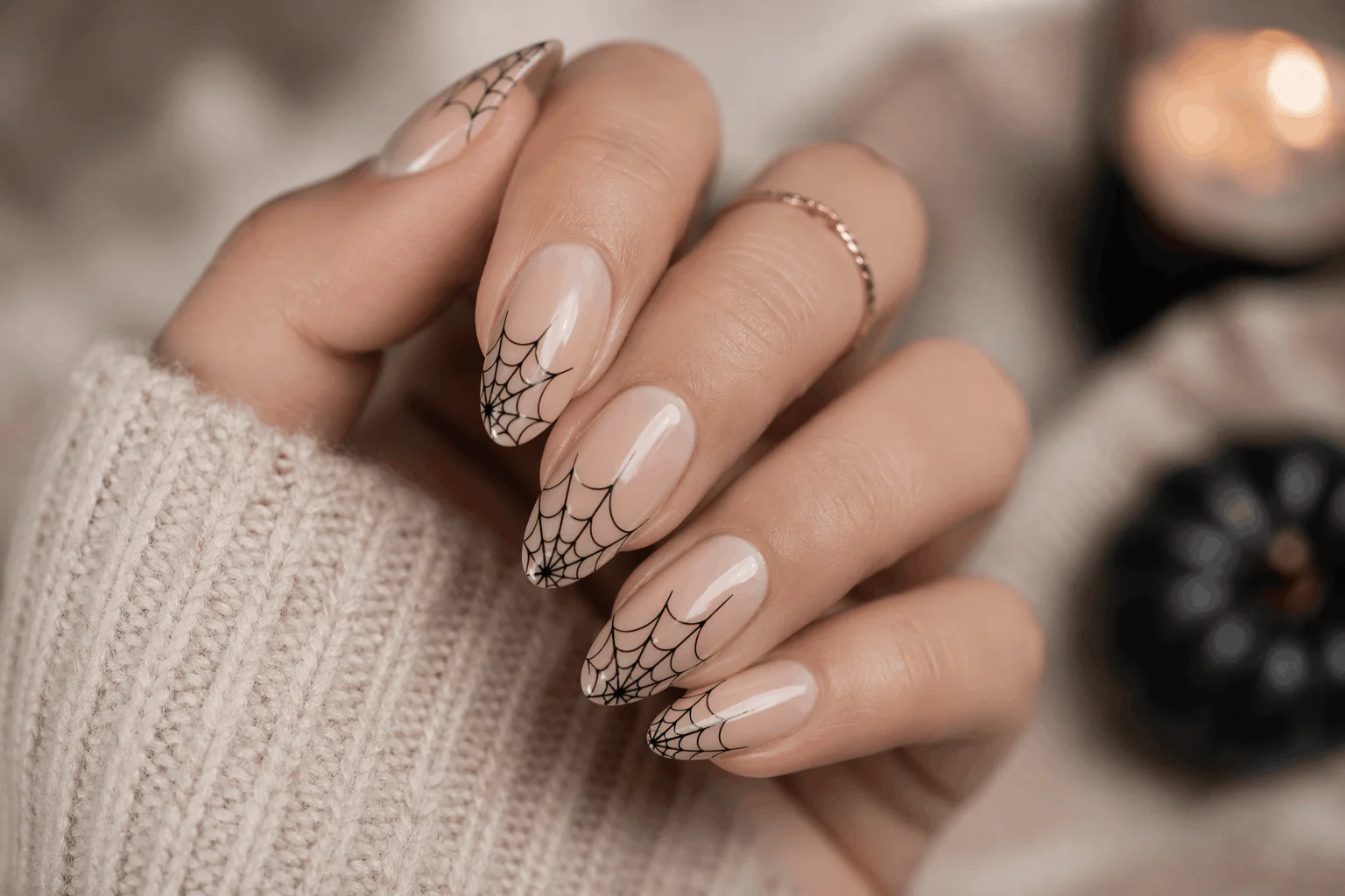 10 Spooky October Nails That Are Perfectly Chic 5 Spooky October nails with elegant spider web design