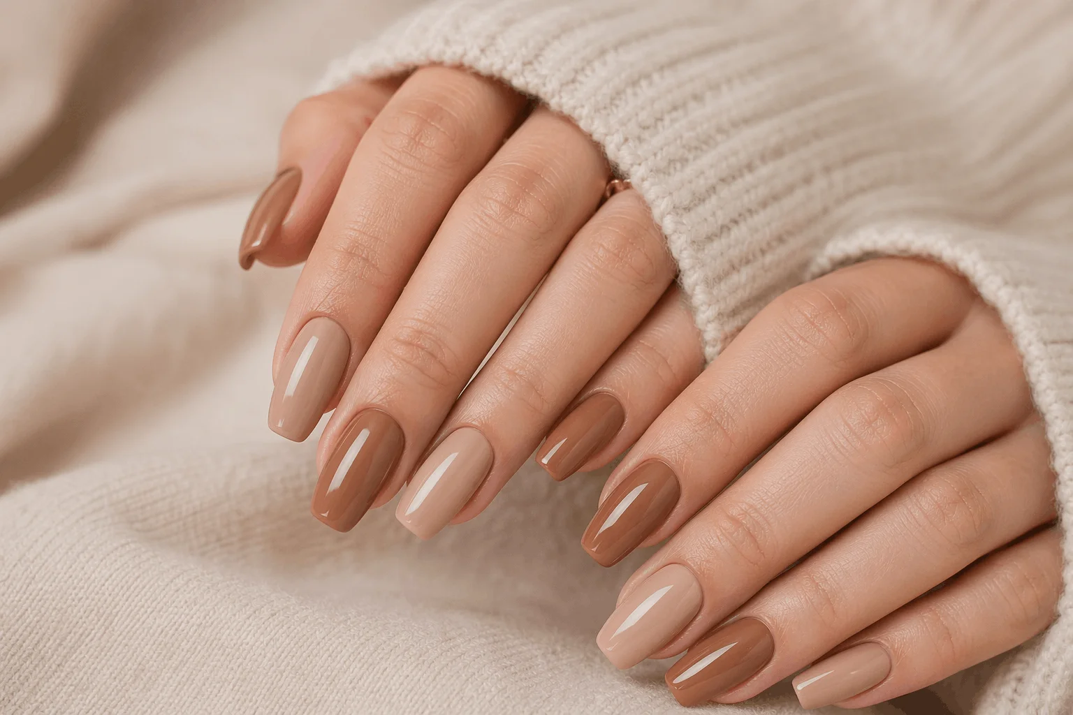10 September Acrylic Nails That Look Stunning 2 Warm nude September acrylic nails with glossy finish