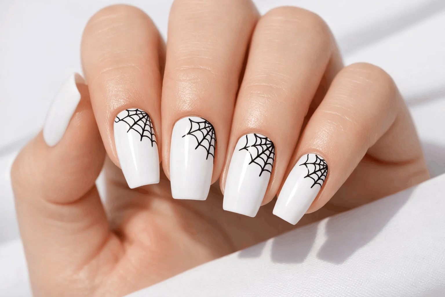 13 Spider Web Acrylic Nails You’ll Want to Copy 9 White spider web nails with black web pattern