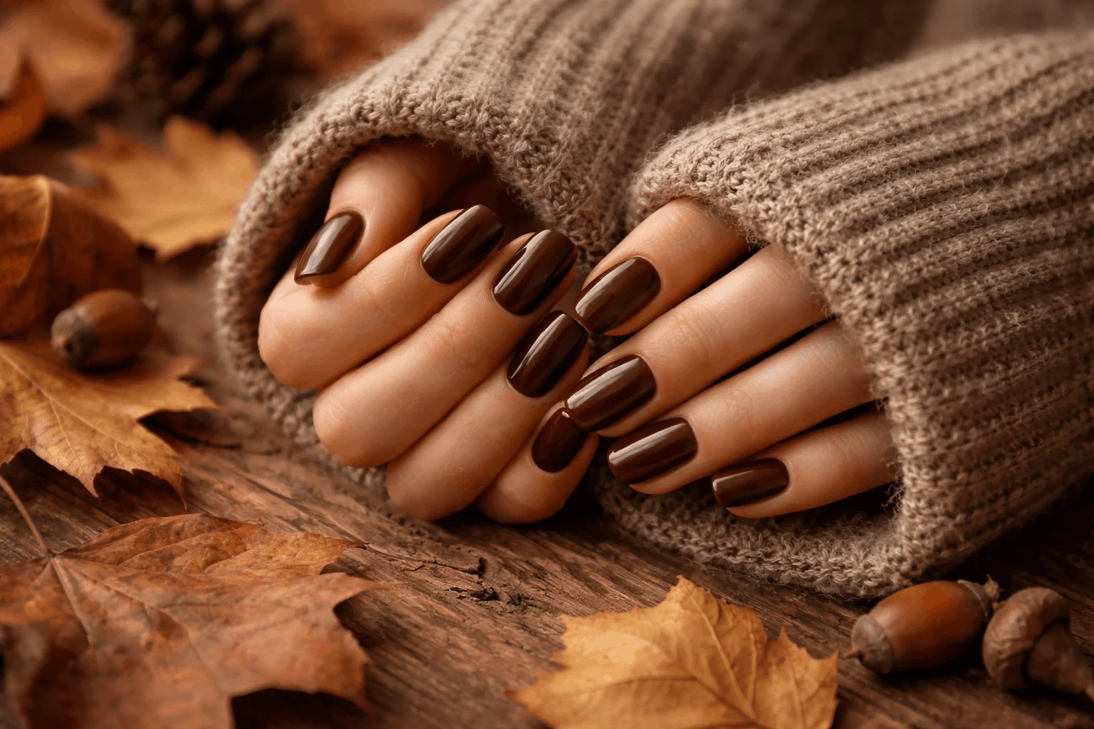 10 Dark Fall Nails That Define Fall Fashion 5 chocolate brown cozy fall nails aesthetic