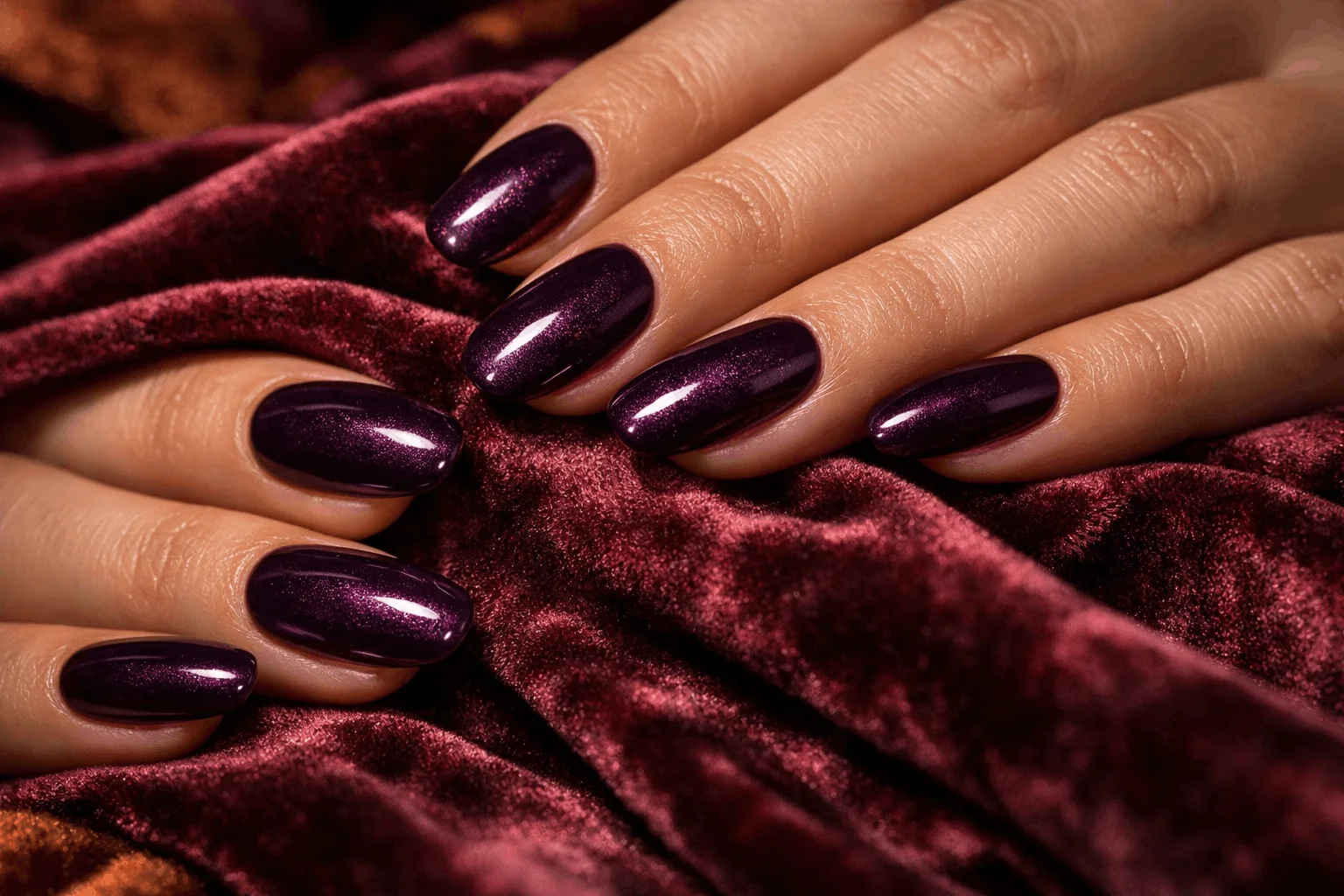 10 Dark Fall Nails That Define Fall Fashion 4 deep plum fall nails with glossy shine