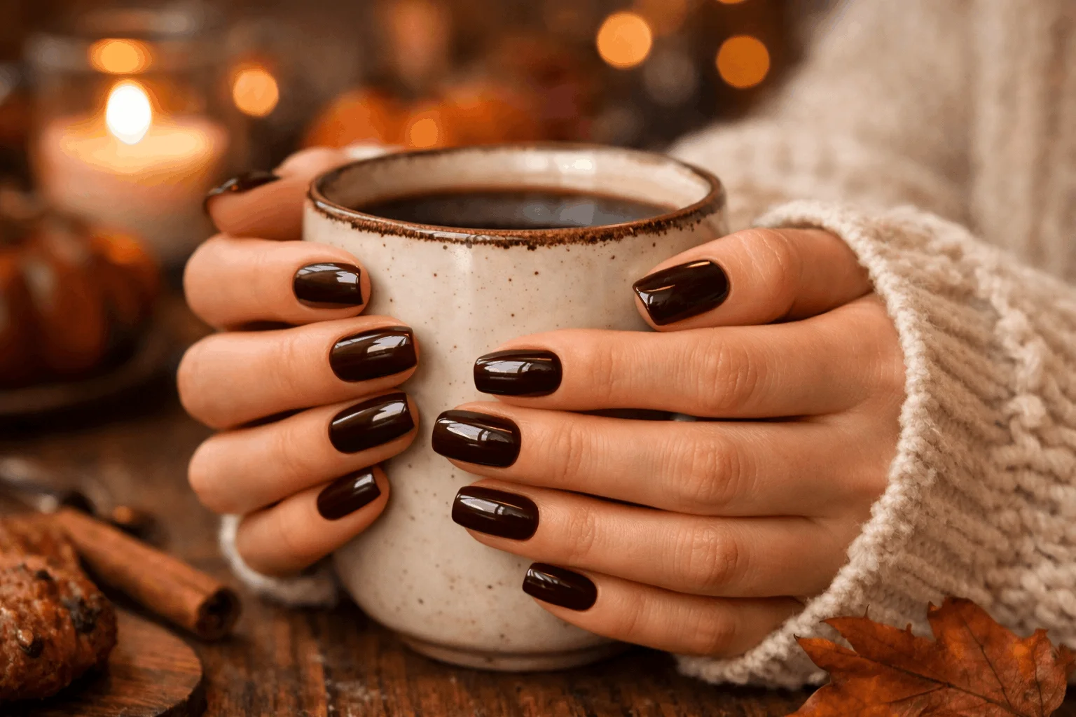 10 Dark Fall Nails That Define Fall Fashion 11 glossy espresso brown fall nails elegant look 1