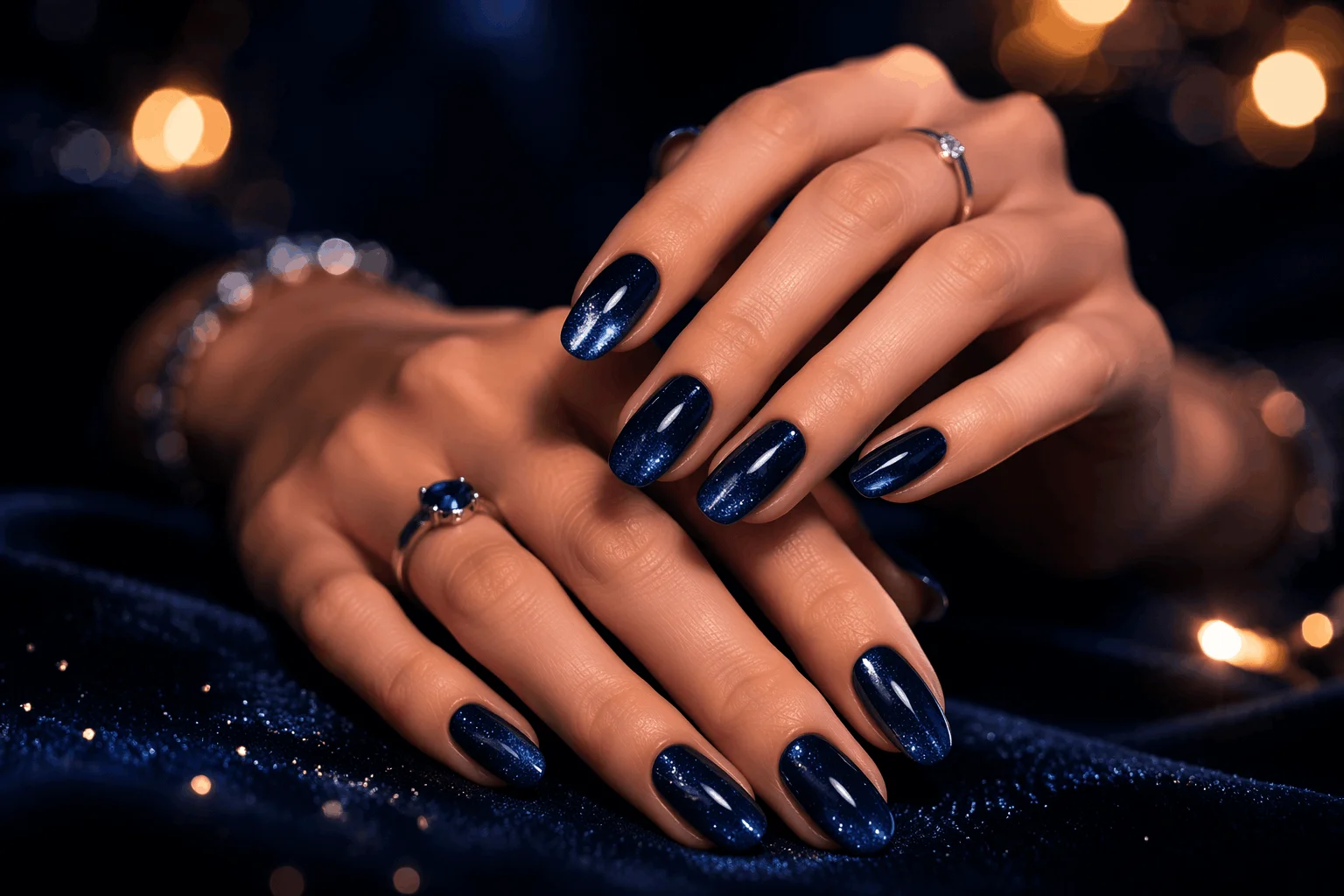 10 Dark Fall Nails That Define Fall Fashion 6 midnight blue dark fall nails with shimmer