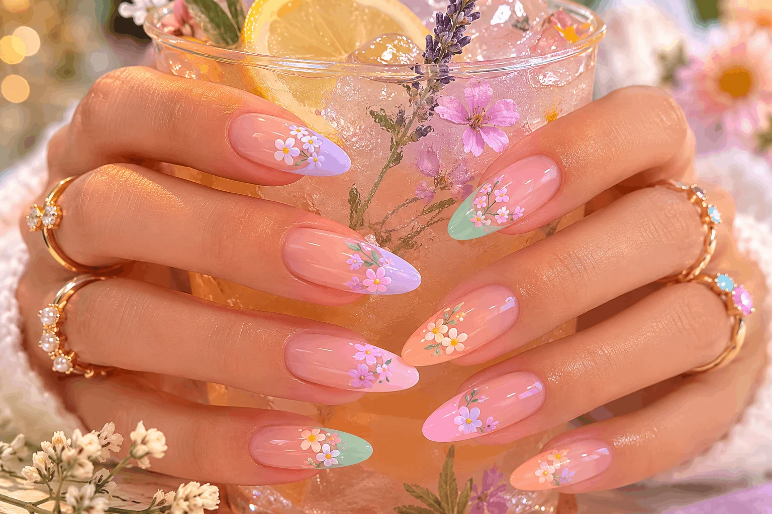 11 Summer Nails With Flowers You’ll Want ASAP 2 Pastel floral French tip summer nails with soft flowers