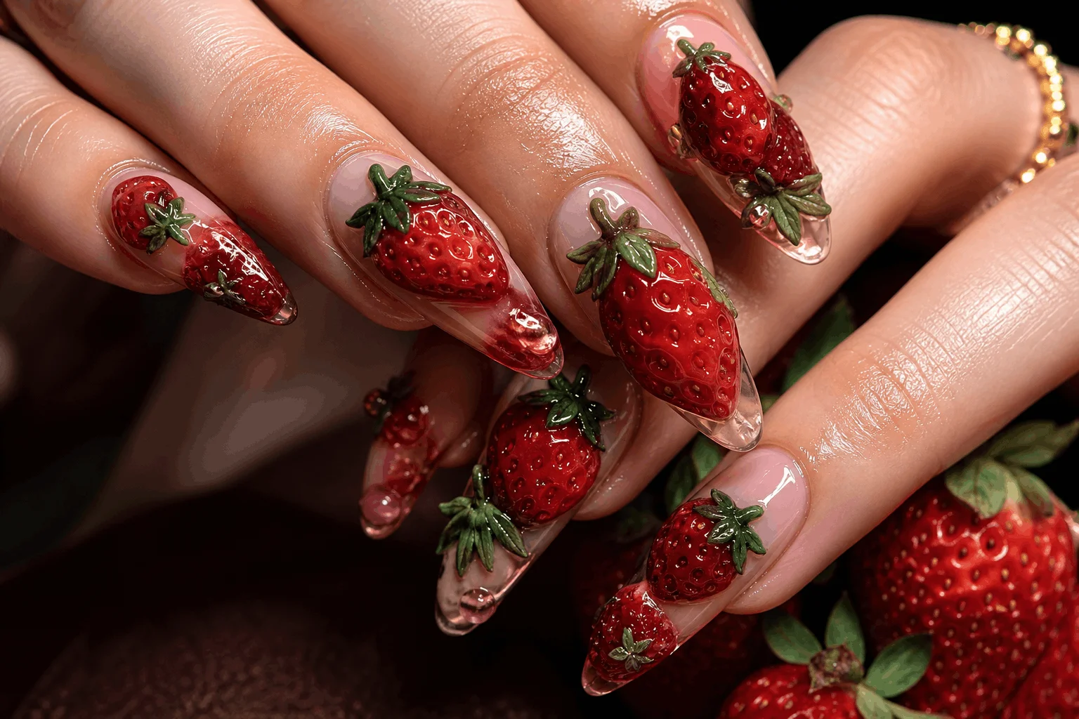 10 Strawberry Nails Designs You’ll Want Now 5 3D strawberry nail art textured manicure