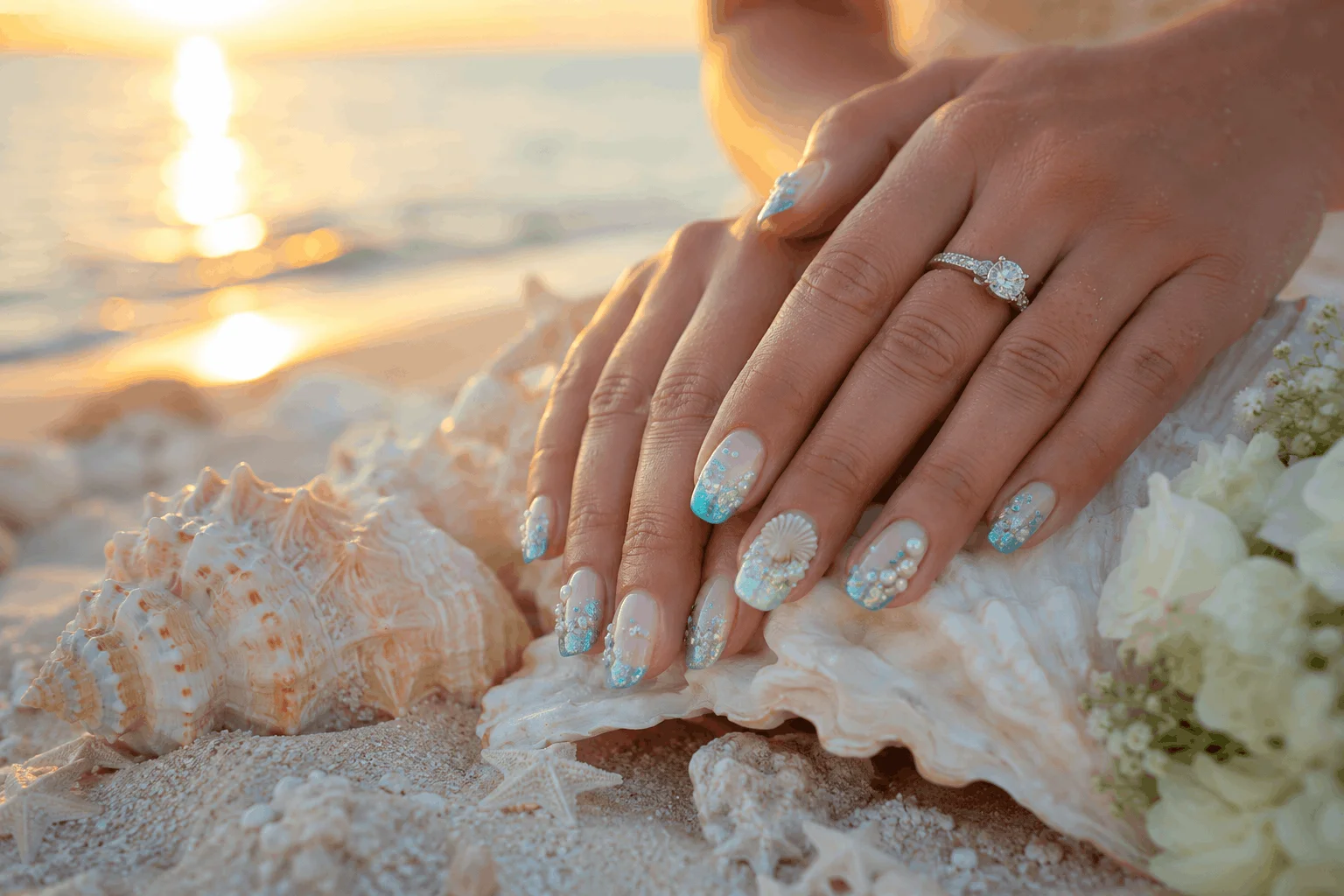 10 Summer Wedding Nails That Look So Elegant 11 Beachy summer wedding nails for tropical bridal inspiration