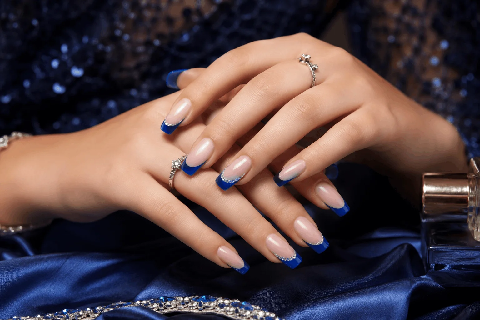 10 Blue Prom Nails That Will Steal the Spotlight Tonight 8 Blue French tip prom nails with elegant modern design