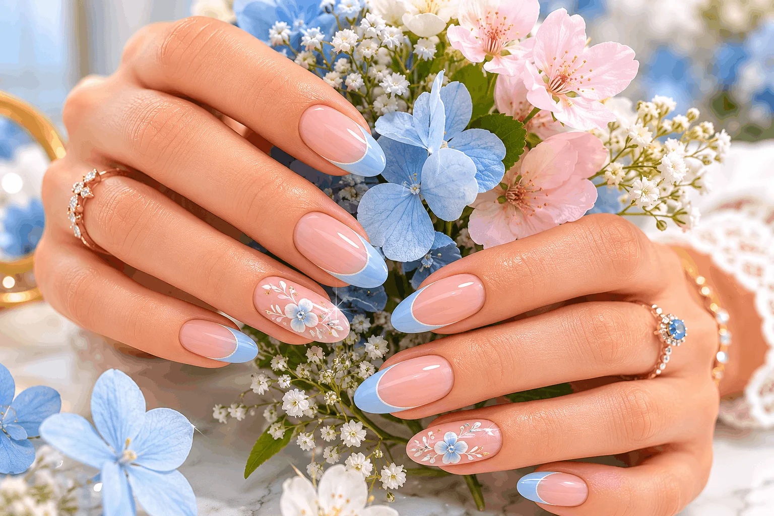 11 Light Blue Spring Nails for a Fresh New Look 5 Blue and white swirl nail art