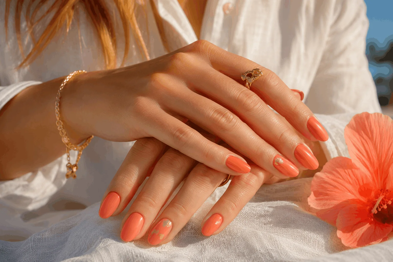 10 Cute May Nails You'll Want to Copy This Season 11 Bright coral manicure transitioning from spring to summer