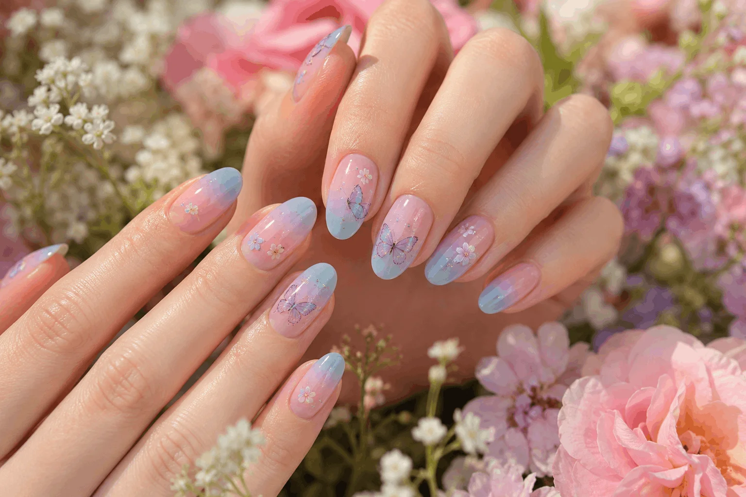 10 Spring Nails Ideas That Look So Pretty in Photos 10 Butterfly accent spring nails with pastel dreamy manicure design