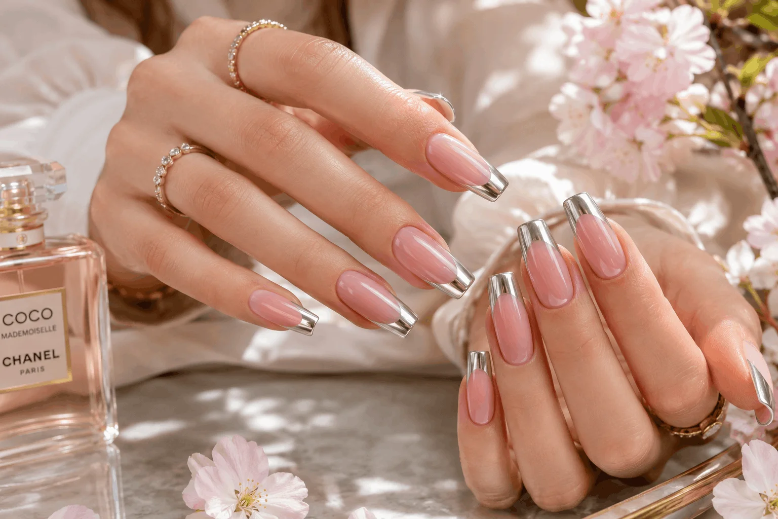 10 Spring Chrome Nails Every Girl Will Copy 8 Chrome French tip spring nails with metallic accents