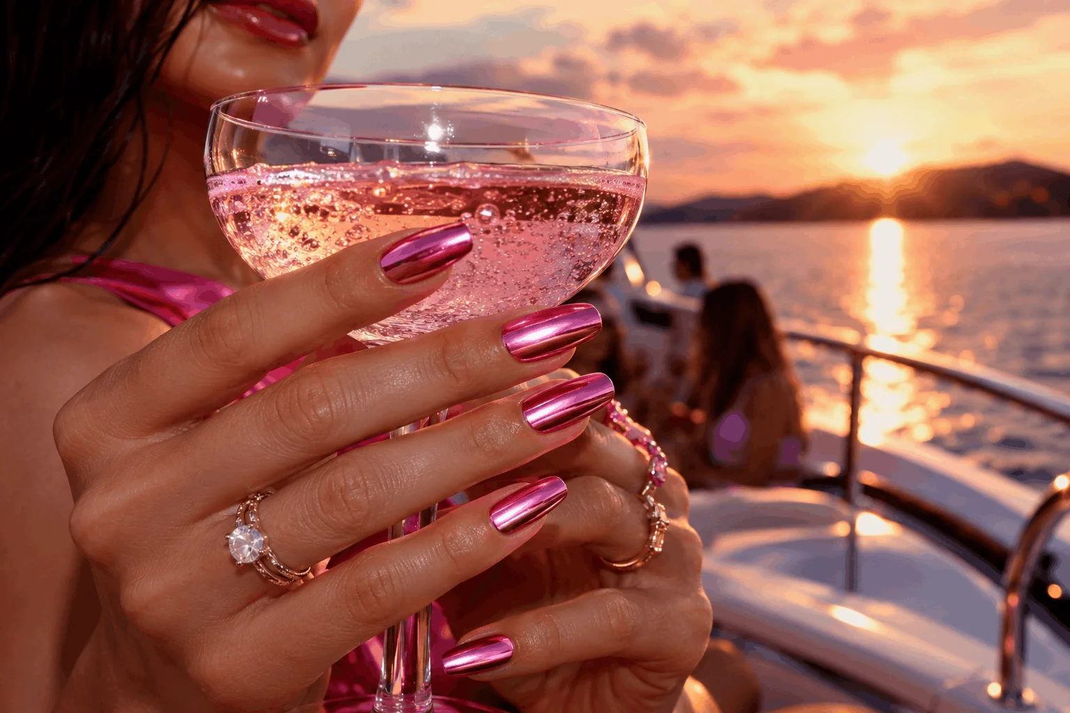 12 Hot Pink Summer Nails That Scream Vacation 7 Chrome hot pink nails with glamorous vacation style
