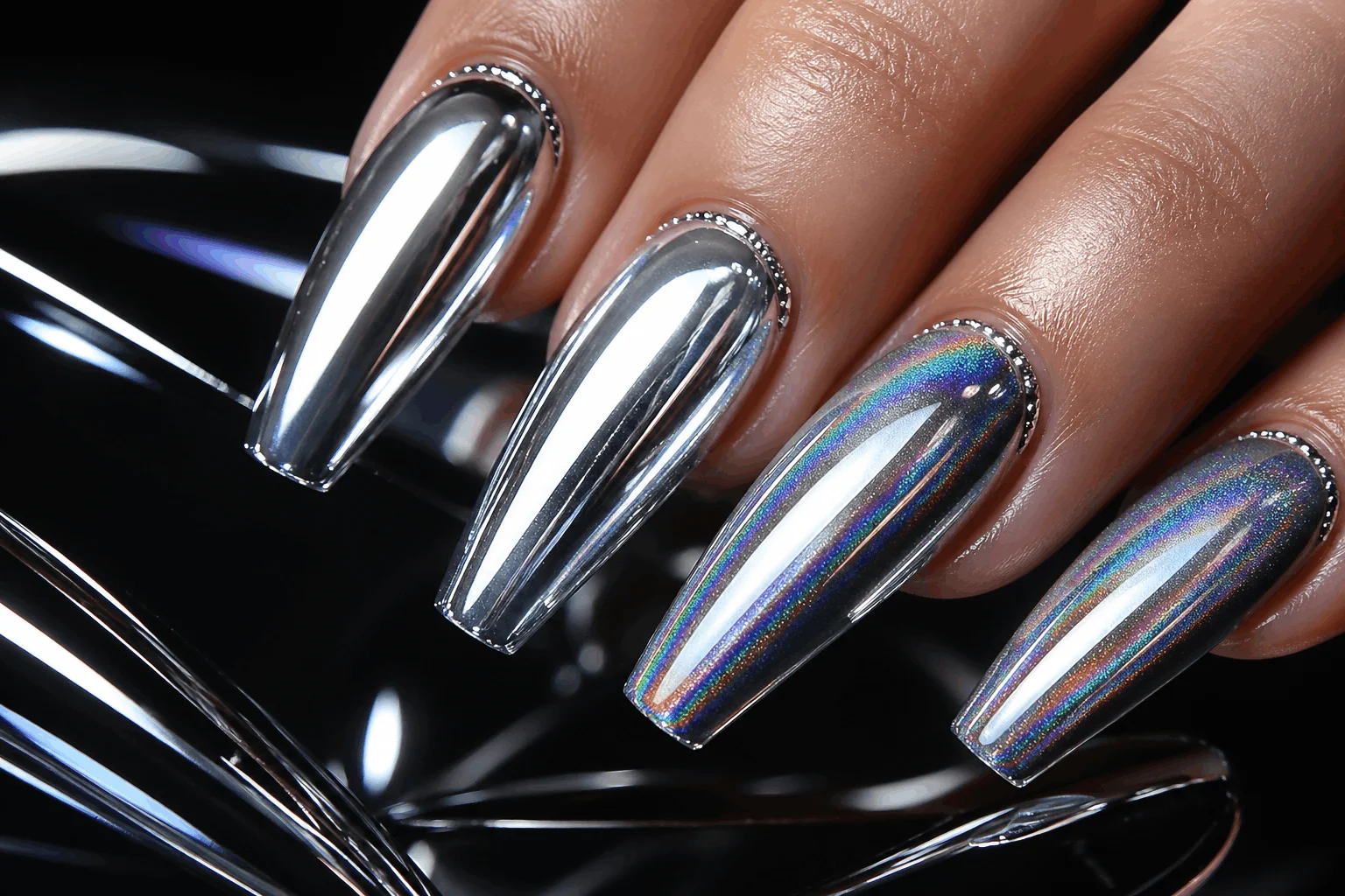 10 Summer Acrylic Nails 2026 That Look Stunning 7 Chrome metallic summer acrylic nails 2026 trend