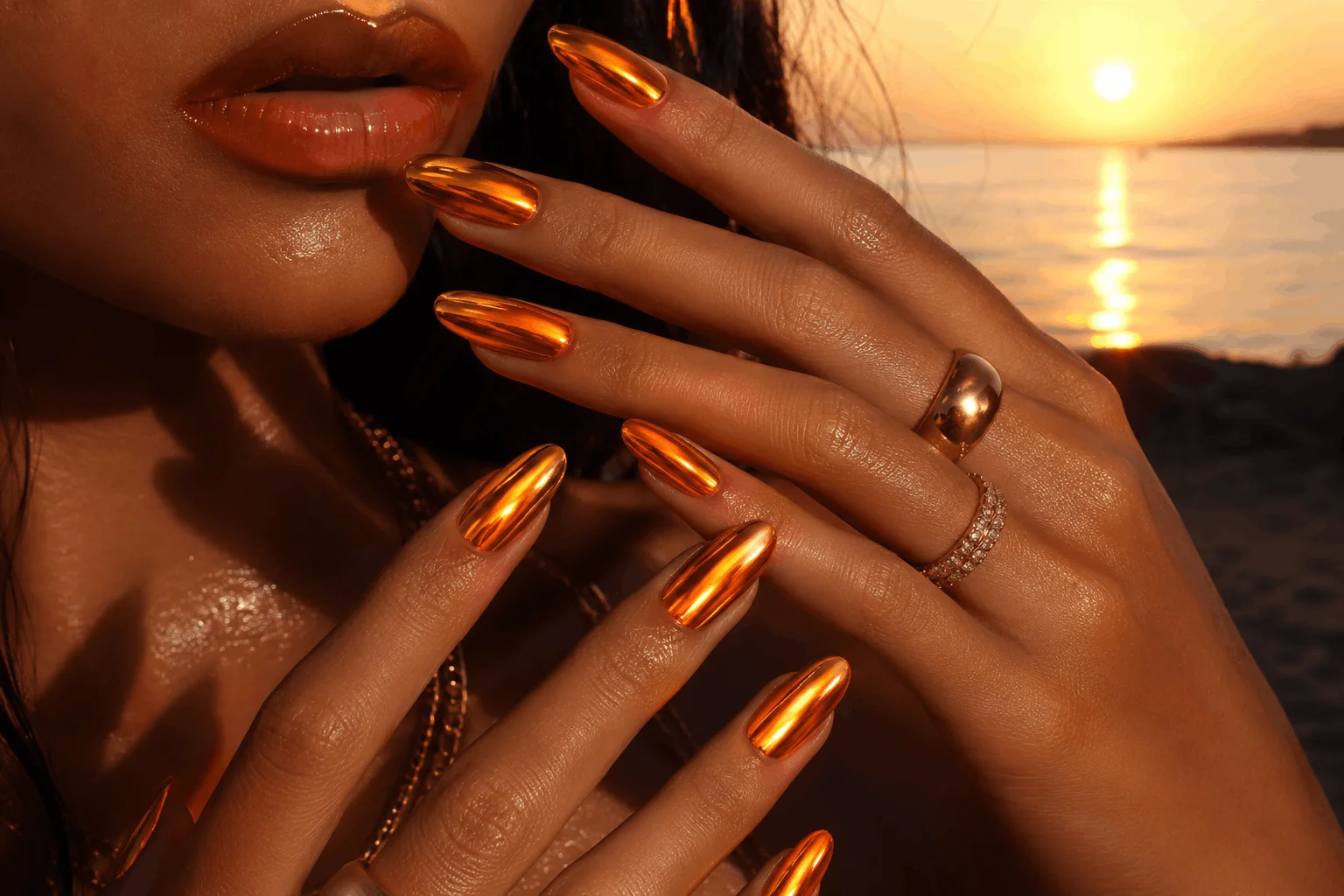 10 Orange Summer Nails That Scream Vacation Mode 8 Chrome orange nails with metallic summer shine