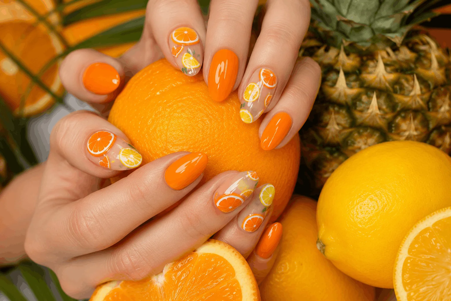 10 Orange Summer Nails That Scream Vacation Mode 7 Citrus-inspired orange nail art with fruit details