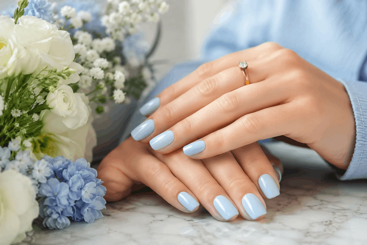 11 Light Blue Spring Nails for a Fresh New Look 2 Classic glossy light blue spring nails