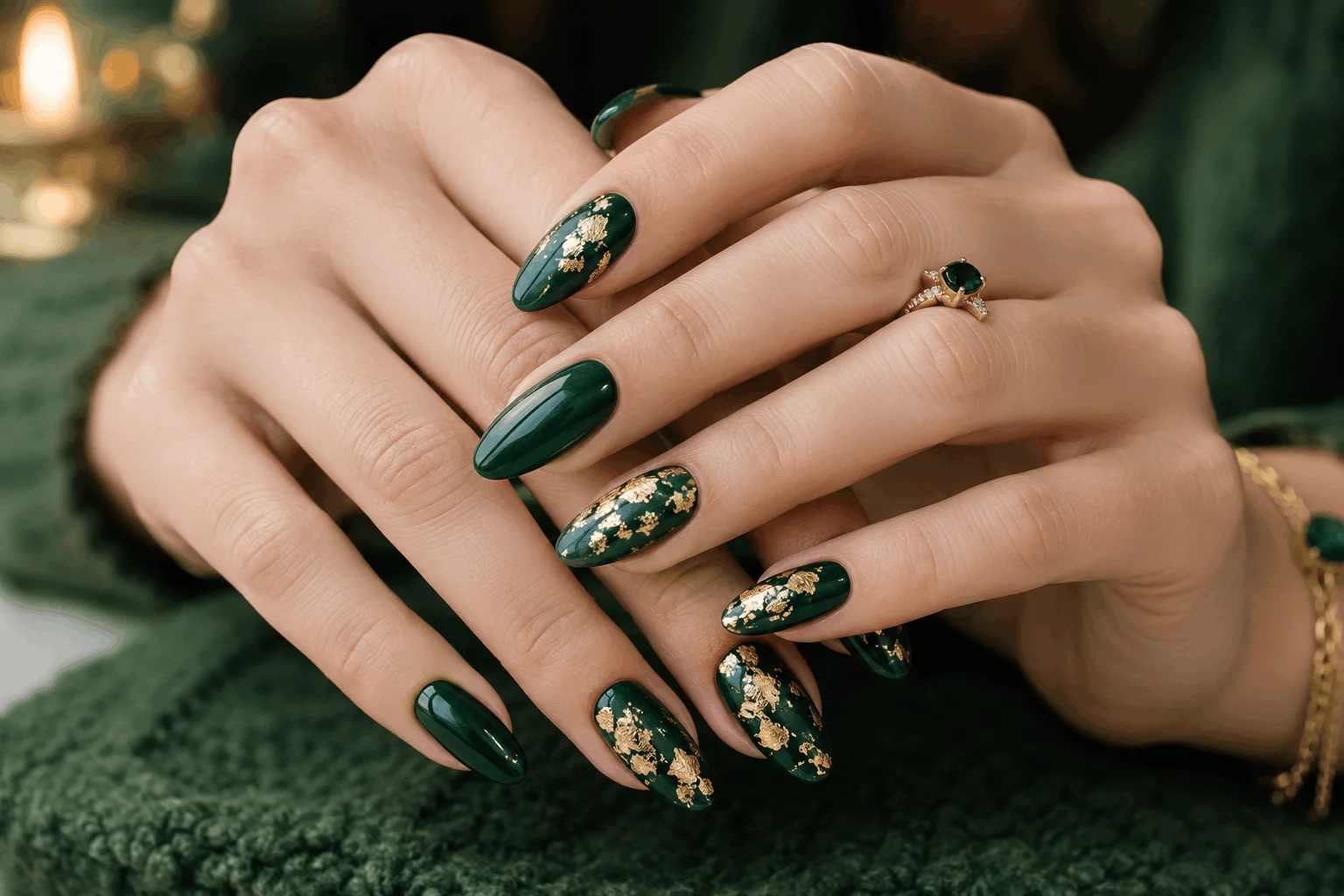 12 Saint Patricks Day Nails That Feel Extra Lucky 2 Classic green and gold Saint Patrick's Day nails