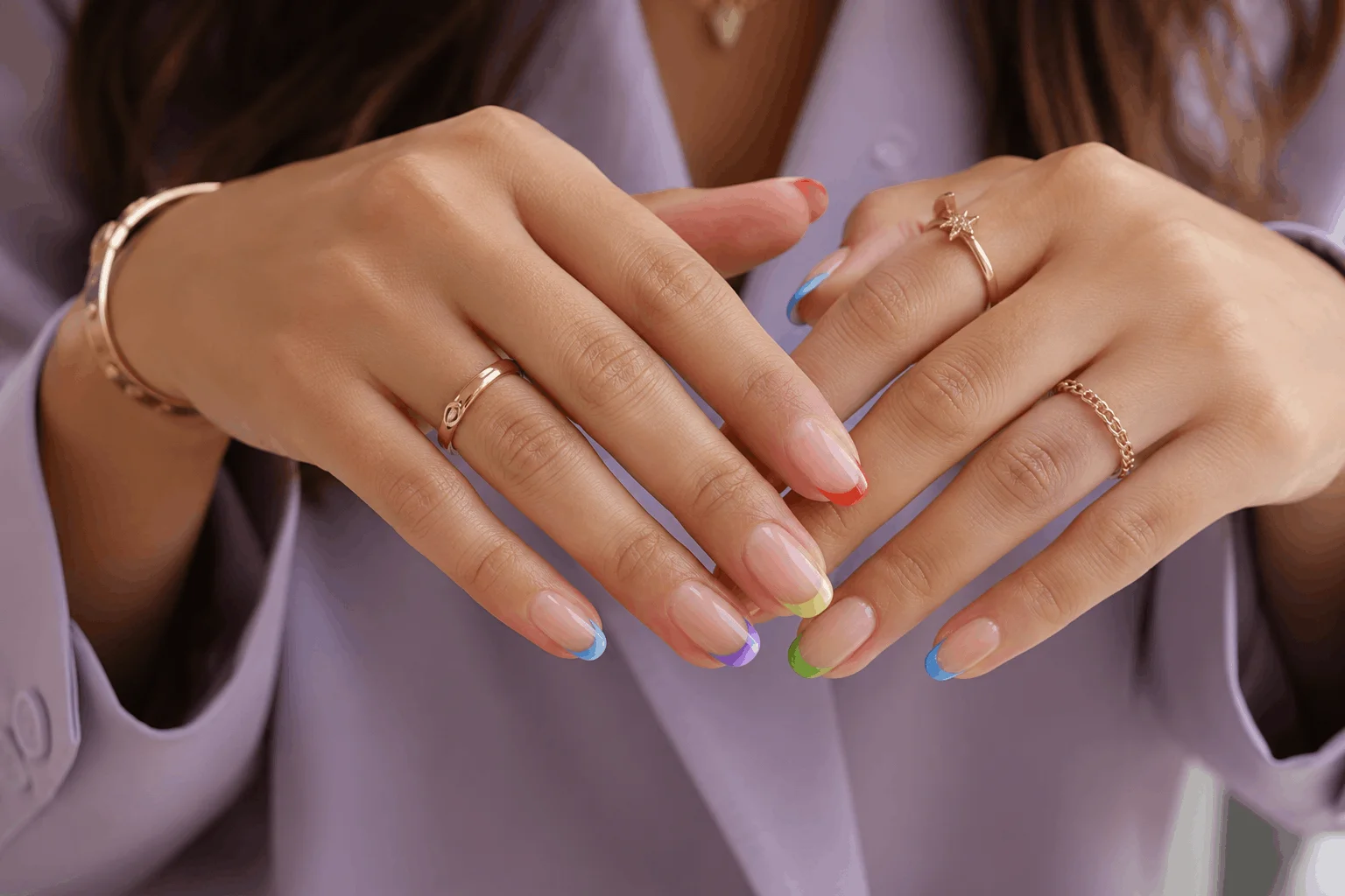 10 Pride Nails Designs That Are Pure Rainbow Magic 2 Classic rainbow French tip pride nails design