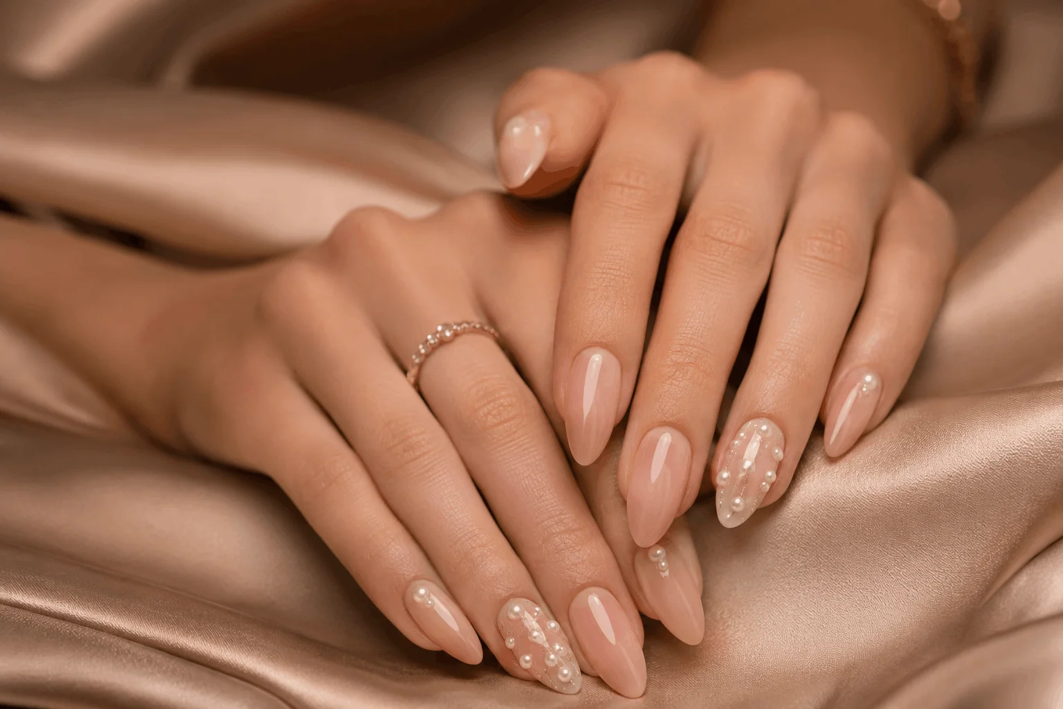 10 Prom Nails Styles Perfect for Your Dream Dress 5 Classy nude prom nails with pearl accents