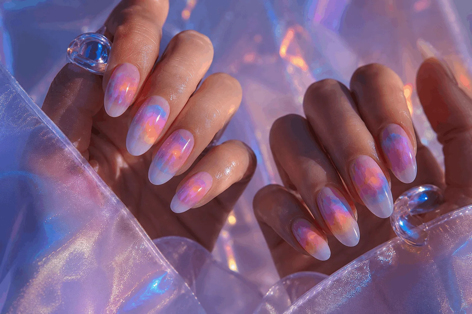 11 August Nails Everyone Will Be Wearing This Summer 10 Colorful aura nails with glowing gradient design