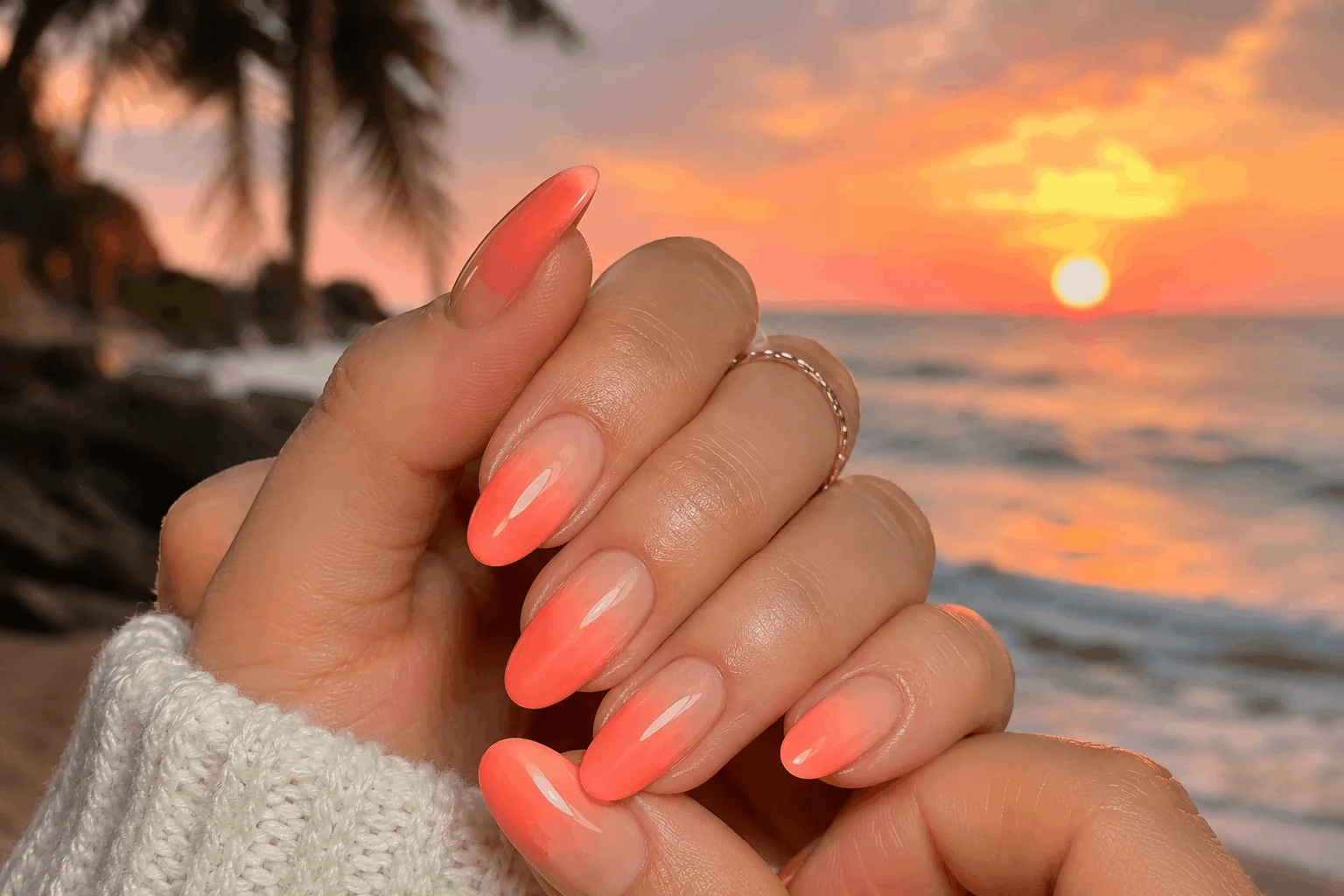 11 Simple Summer Nails Anyone Can Copy Fast 10 Coral ombre summer nail design inspiration
