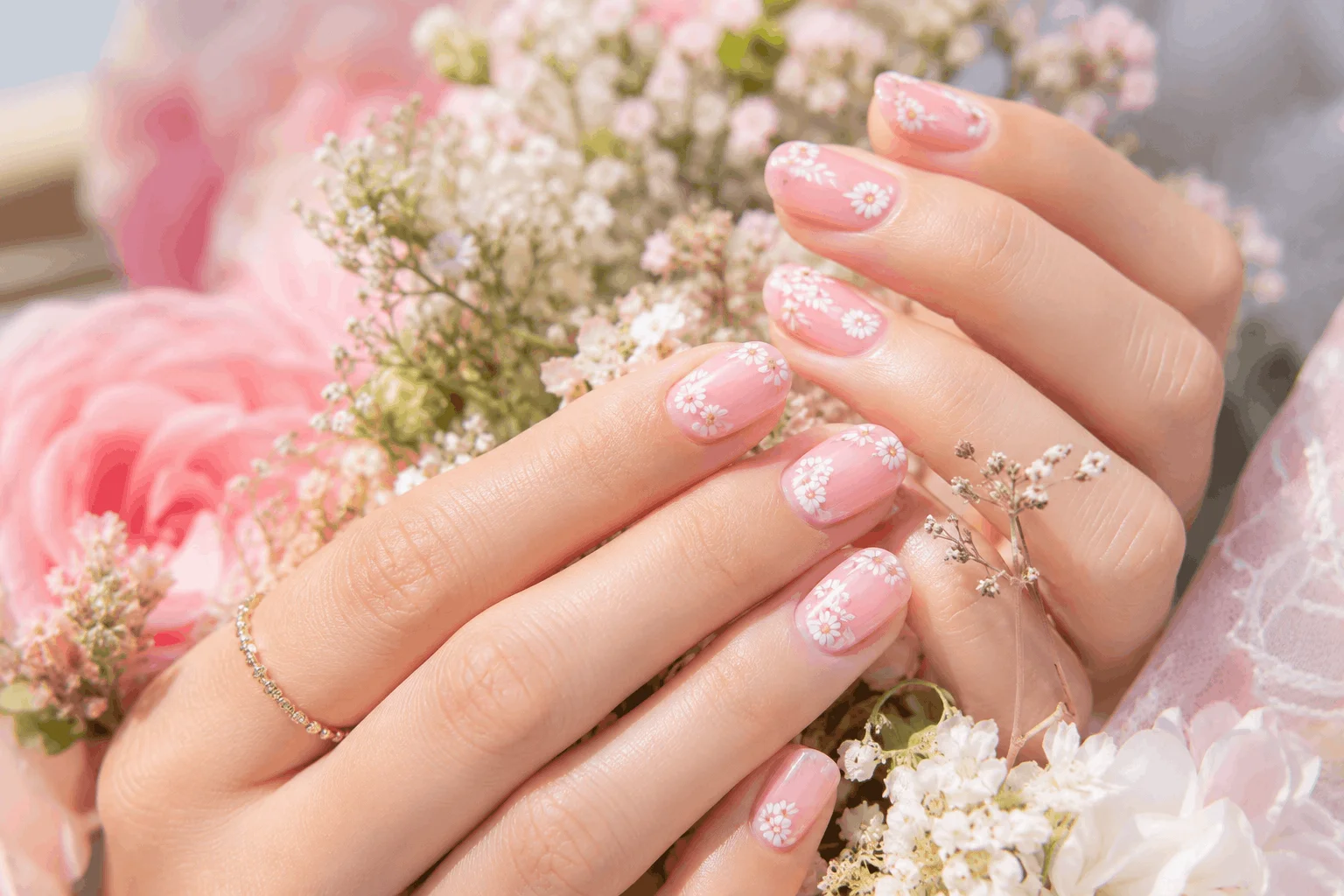 10 Pastel Pink Nails Every Trendy Girl Loves 4 Cute pastel pink floral nails with daisy nail art