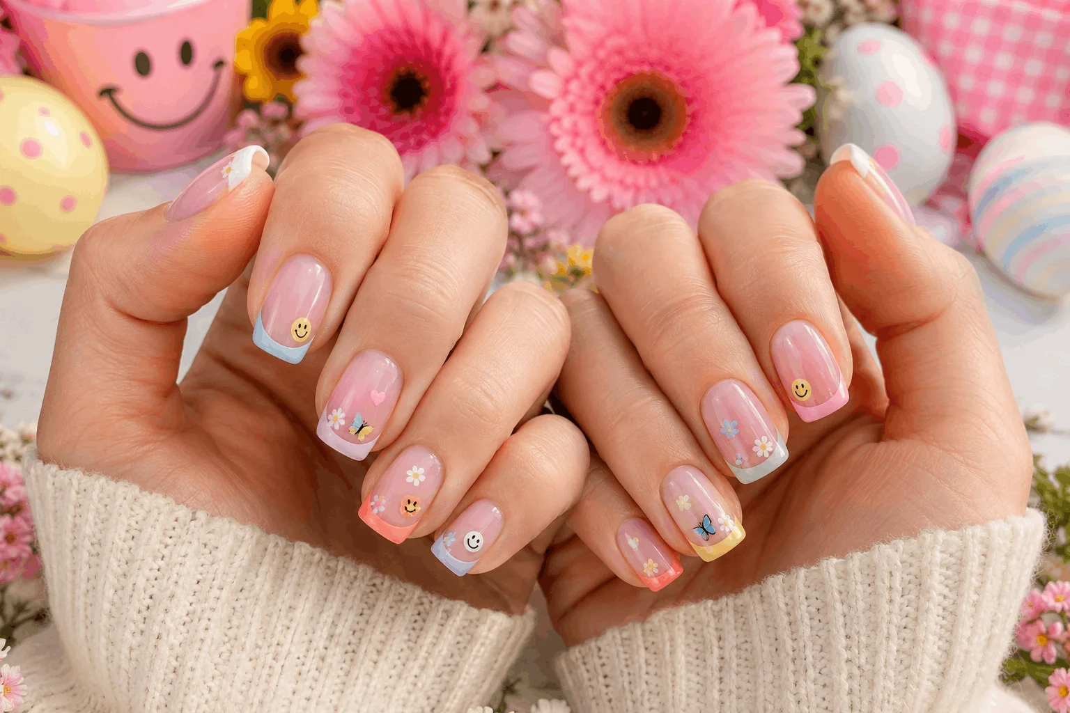 10 Gorgeous Spring French Manicure Ideas You Need to Try 8 Cute spring French tip nails with butterflies and hearts