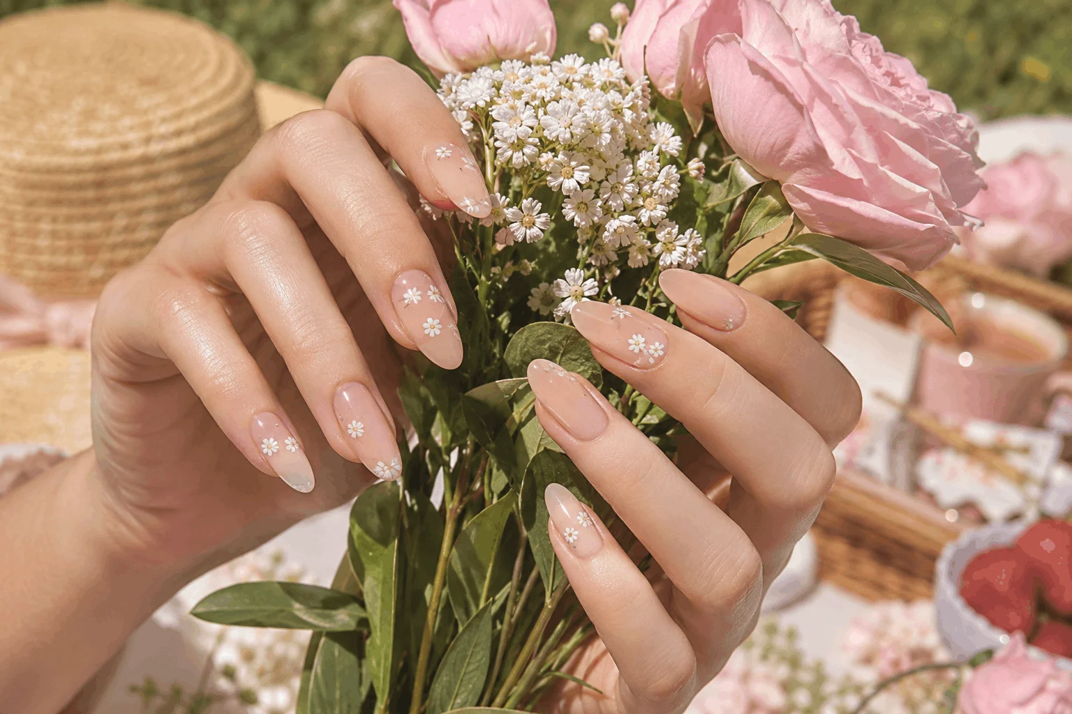 10 Elegant Summer Nails That Look So Expensive 10 Elegant floral nail details on nude summer manicure