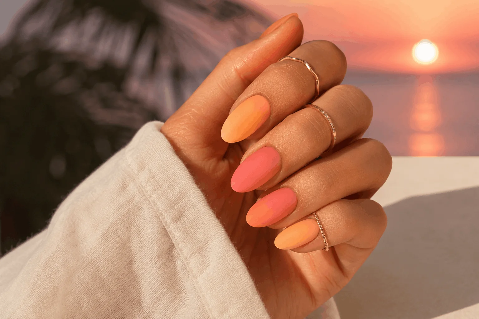 10 Tropical Sunset Nails That Scream Summer Vibes 8 Elegant matte summer sunset nails design