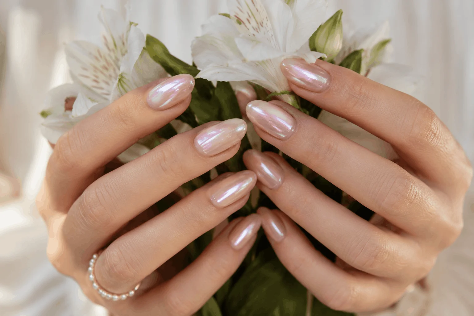 10 Spring Chrome Nails Every Girl Will Copy 7 Elegant pearl chrome nails with soft glossy shine