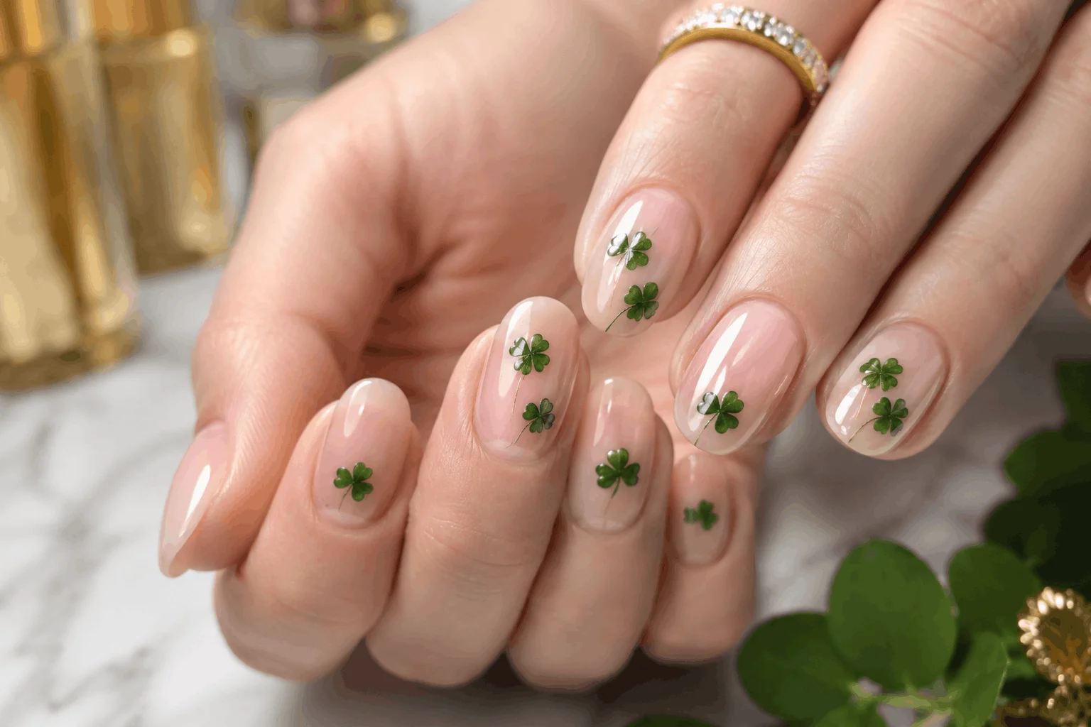 12 Saint Patricks Day Nails That Feel Extra Lucky 3 Elegant shamrock nail designs for Saint Patrick's Day